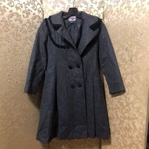Rothchild Gray Black Velvet Trim Girl's Coat Size 8